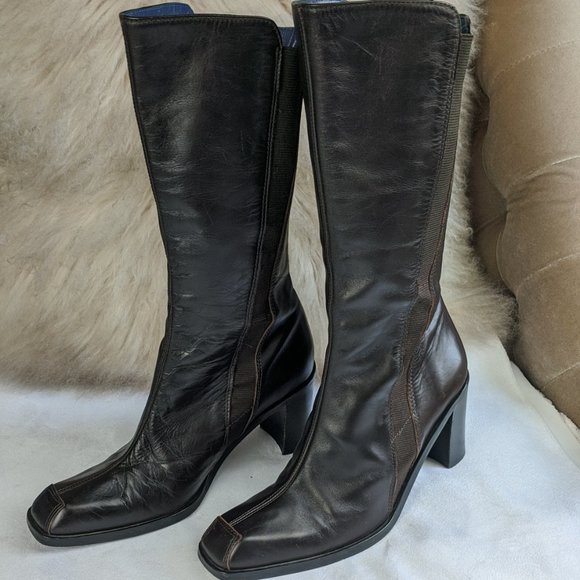 LUC BERJEN Rare Vintage Square Toe Boots Brown - Picture 4 of 11